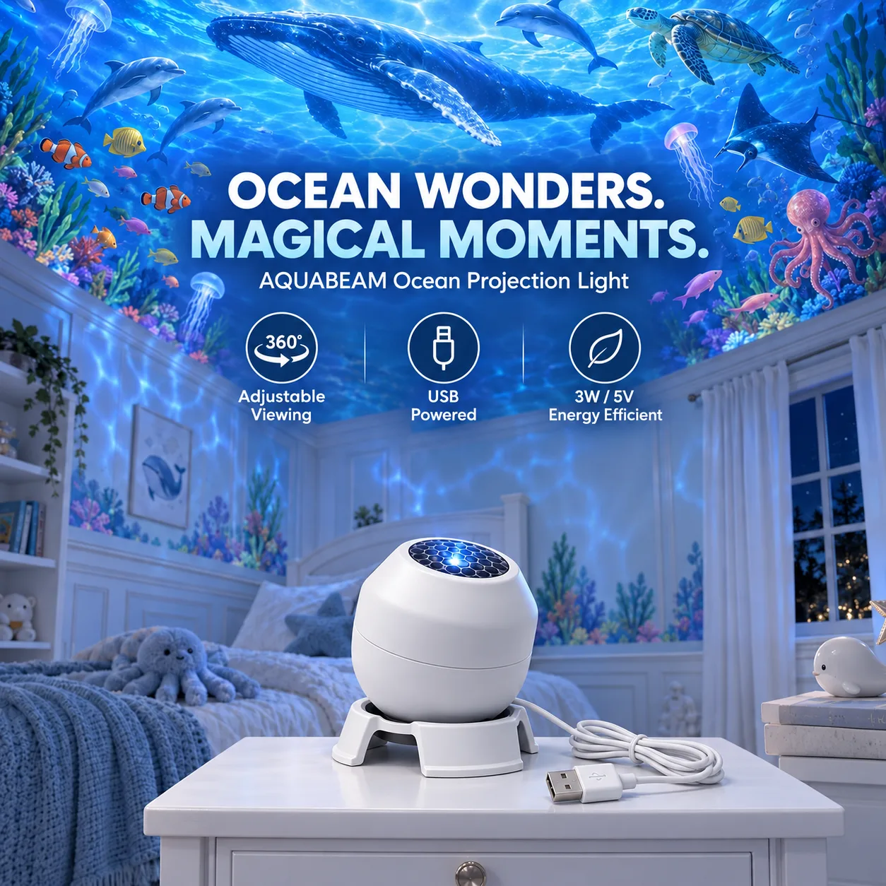 AquaBeam Magical Ocean Light – Underwater Projection Night Light