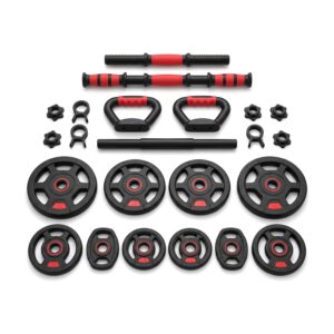 Adjustable Dumbbell Set 44 Lbs Converts to Barbell Kettlebell and Push Up Stands