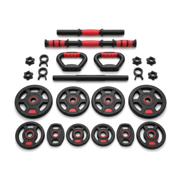 Adjustable Dumbbell Set 44 Lbs Converts to Barbell Kettlebell and Push Up Stands