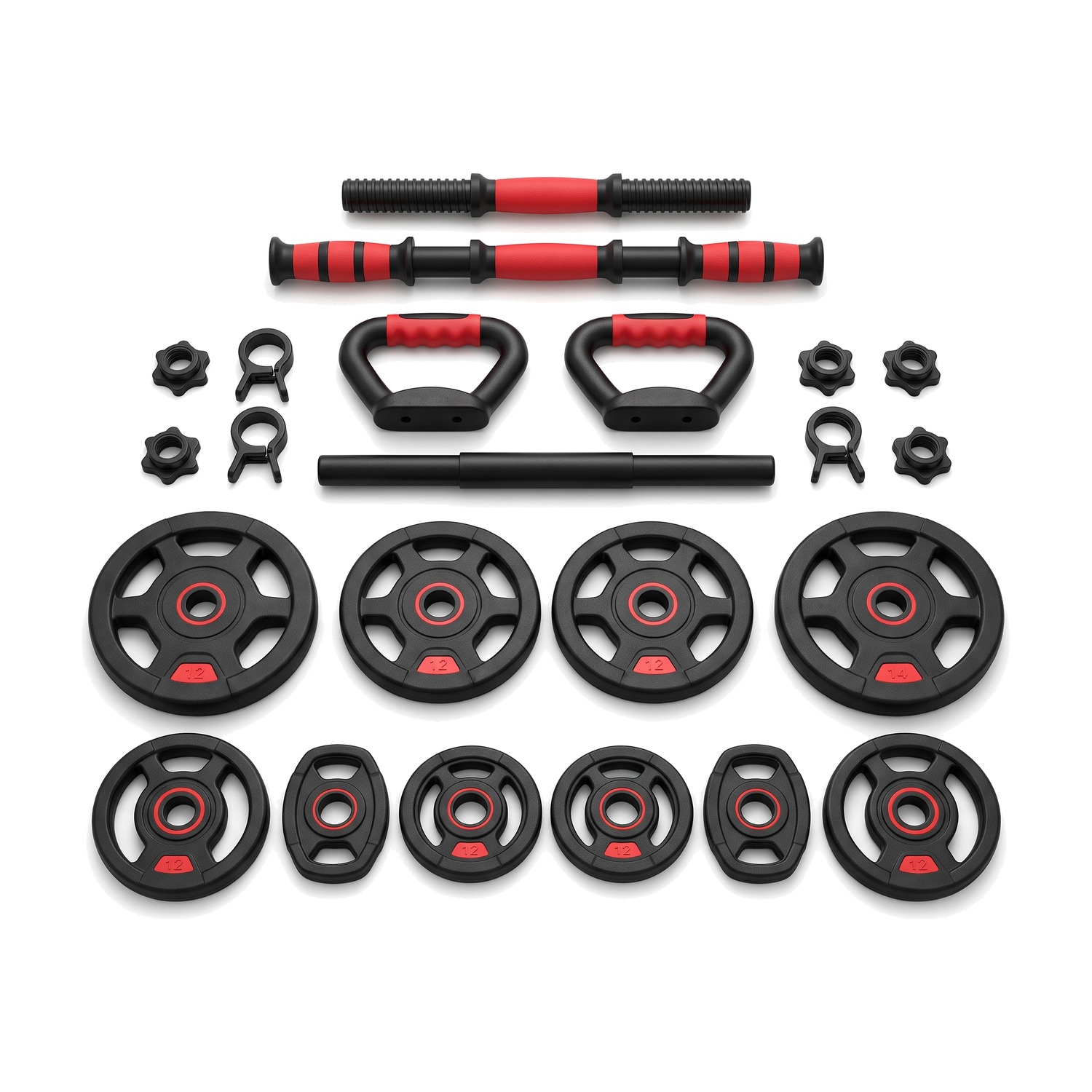 Adjustable Dumbbell Set 44 Lbs Converts to Barbell Kettlebell and Push Up Stands