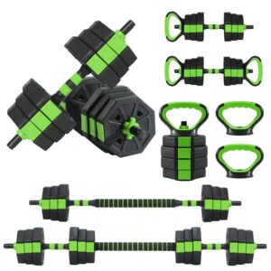 Adjustable Dumbbell Set 44 Lbs Converts to Barbell Kettlebell and Push Up Stands