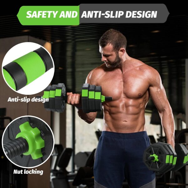 Adjustable Dumbbell Set 44 Lbs Converts to Barbell Kettlebell and Push Up Stands