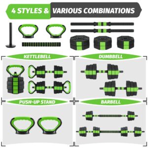 Adjustable Dumbbell Set 44 Lbs Converts to Barbell Kettlebell and Push Up Stands