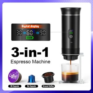 Denokin 3-in-1 Portable Espresso Machine for DG & NS Capsules and Ground Coffee, 20 Bar