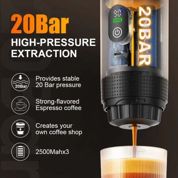 Denokin 3-in-1 Portable Espresso Machine for DG & NS Capsules and Ground Coffee, 20 Bar
