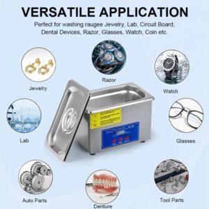 Digital Ultrasonic Cleaner 800ml Stainless Steel Tank Professional Jewelry Cleaning Machine for Glasses Watches and Rings 40kHz