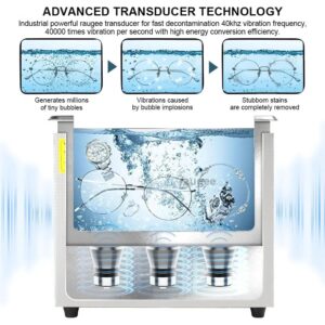 Digital Ultrasonic Cleaner 800ml Stainless Steel Tank Professional Jewelry Cleaning Machine for Glasses Watches and Rings 40kHz