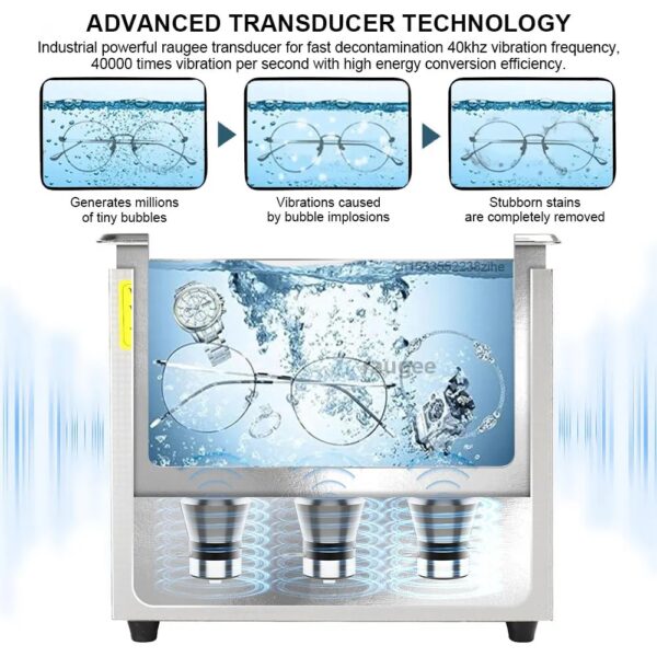 Digital Ultrasonic Cleaner 800ml Stainless Steel Tank Professional Jewelry Cleaning Machine for Glasses Watches and Rings 40kHz