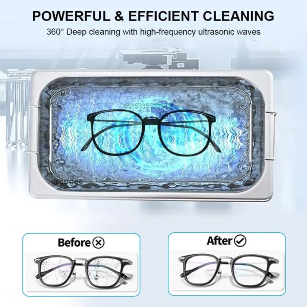 Digital Ultrasonic Cleaner 800ml Stainless Steel Tank Professional Jewelry Cleaning Machine for Glasses Watches and Rings 40kHz