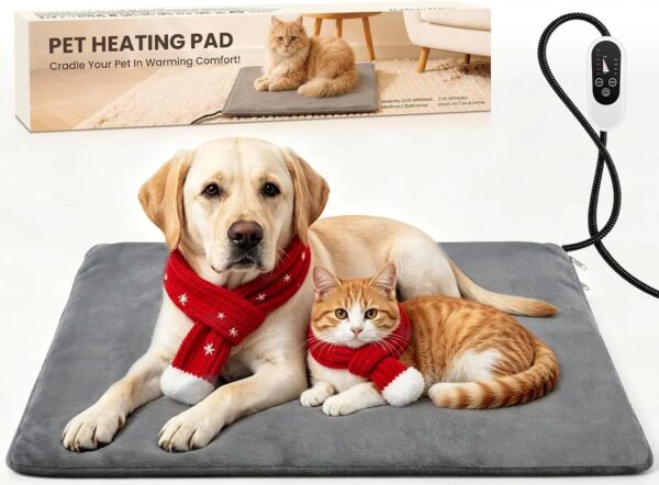 Electric Pet Heating Pad for Dogs and Cats 24x18 Inches Waterproof Heated Bed with Auto-Off Timer and Chew-Proof Cord