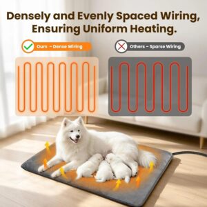 Electric Pet Heating Pad for Dogs and Cats 24x18 Inches Waterproof Heated Bed with Auto-Off Timer and Chew-Proof Cord