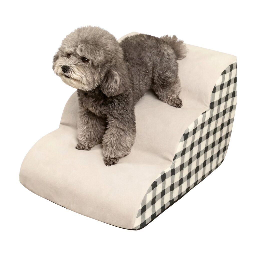 High Density Foam Pet Steps for Large Dogs and Dog Bed Stairs Ramp | Washable 2 and 3 Step Pet Stairs for Bed