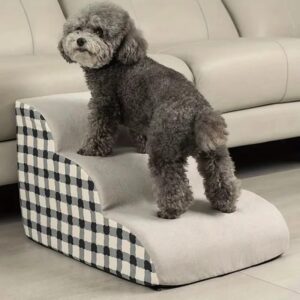 High Density Foam Pet Steps for Large Dogs and Dog Bed Stairs Ramp | Washable 2 and 3 Step Pet Stairs for Bed