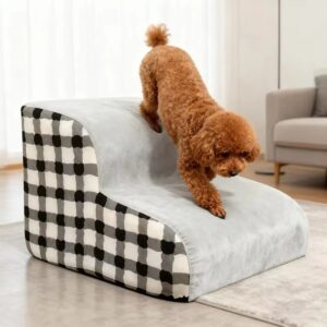 High Density Foam Pet Steps for Large Dogs and Dog Bed Stairs Ramp | Washable 2 and 3 Step Pet Stairs for Bed