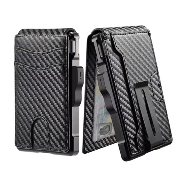 Minimalist Carbon Fiber Wallet for Men with RFID Blocking Pop Up Card Holder and Money Clip Slim Bifold Design Minimalist Carbon Fiber Wallet for Men with RFID Blocking Pop Up Card Holder and Money Clip Slim Bifold Design