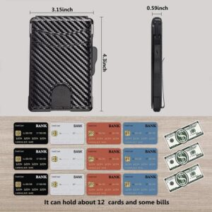 Minimalist Carbon Fiber Wallet for Men with RFID Blocking Pop Up Card Holder and Money Clip Slim Bifold Design