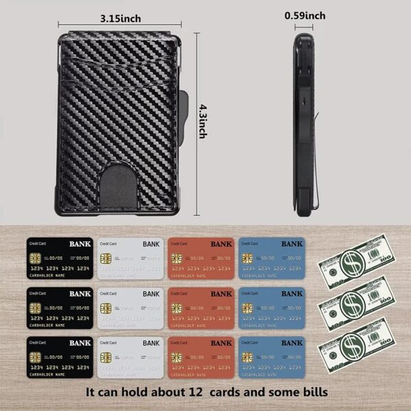 Minimalist Carbon Fiber Wallet for Men with RFID Blocking Pop Up Card Holder and Money Clip Slim Bifold Design