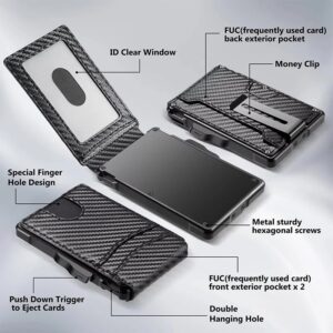 Minimalist Carbon Fiber Wallet for Men with RFID Blocking Pop Up Card Holder and Money Clip Slim Bifold Design