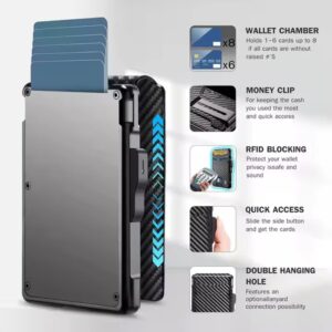 Minimalist Carbon Fiber Wallet for Men with RFID Blocking Pop Up Card Holder and Money Clip Slim Bifold Design