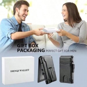 Minimalist Carbon Fiber Wallet for Men with RFID Blocking Pop Up Card Holder and Money Clip Slim Bifold Design
