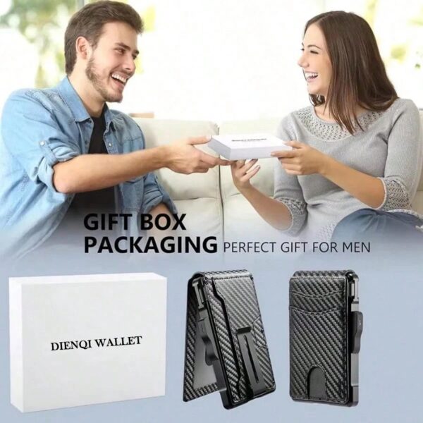 Minimalist Carbon Fiber Wallet for Men with RFID Blocking Pop Up Card Holder and Money Clip Slim Bifold Design