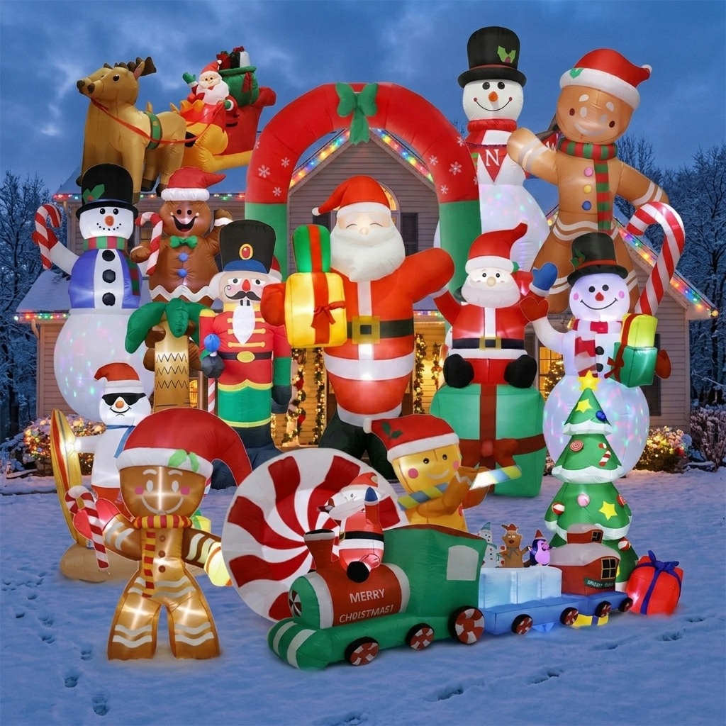 Big Outdoor Christmas Inflatable Decorations with LED Lights | Large Polyester LED Christmas Inflatable for Yard and Garden Parties