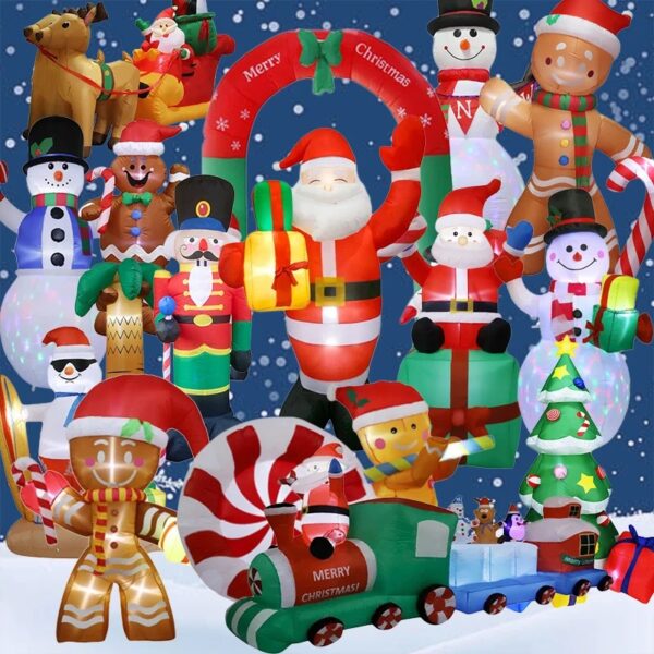 Outdoor Christmas Inflatable Decorations with LED Lights | Large Polyester LED Christmas Inflatable for Yard and Garden Parties