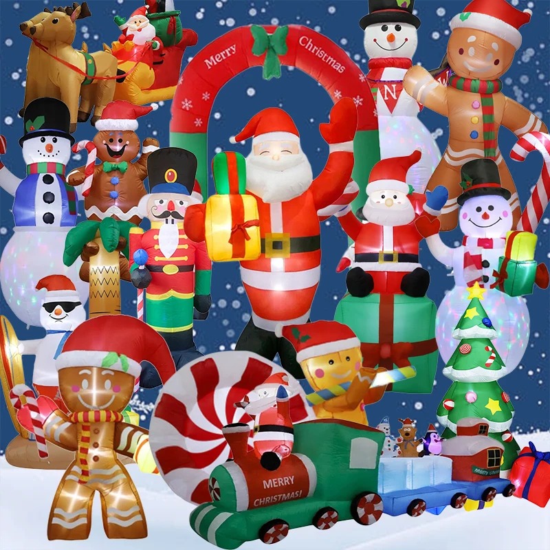 Outdoor Christmas Inflatable Decorations with LED Lights | Large Polyester LED Christmas Inflatable for Yard and Garden Parties