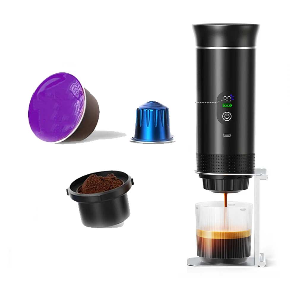 Electric Portable Espresso Machine, 3-in-1 Travel Coffee Maker for NS, DG Capsules and Ground Coffee with Digital Display and Water Heater, 20 Bar