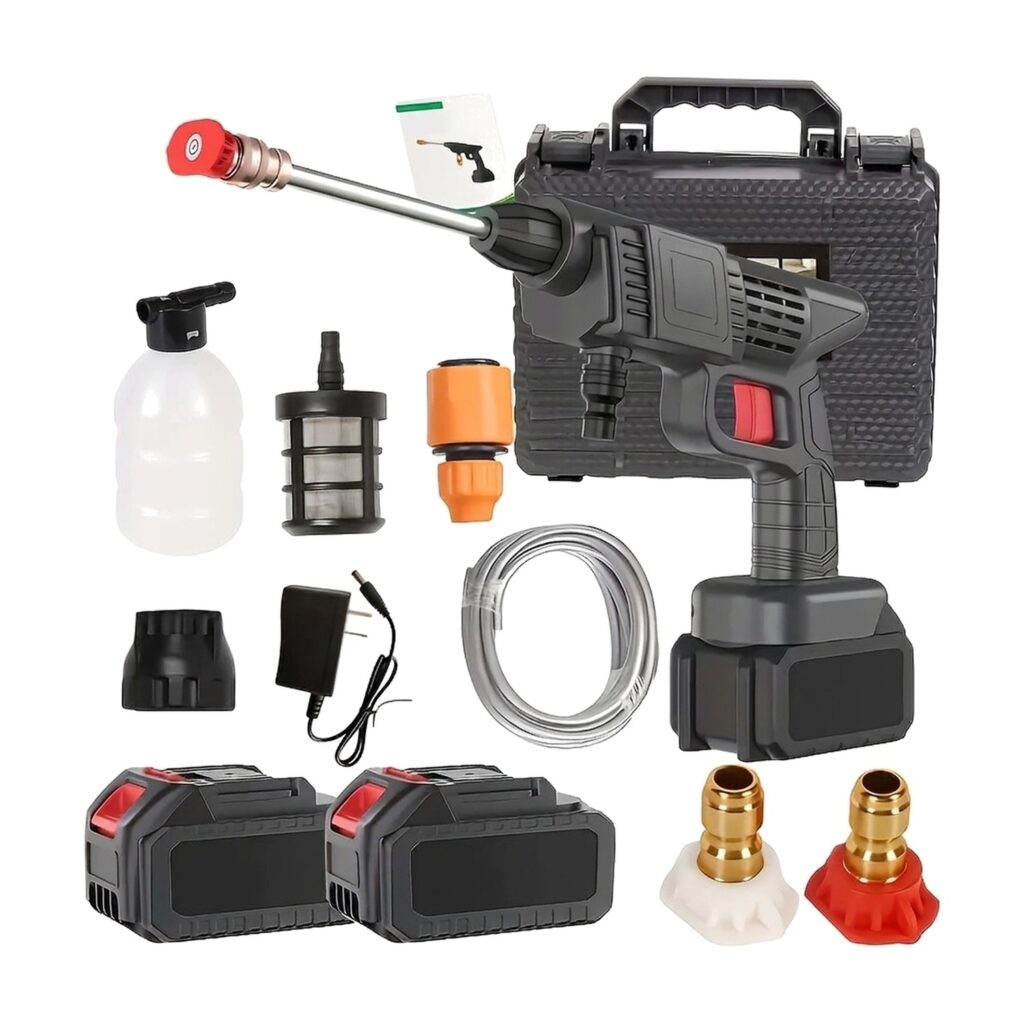 Portable Cordless Electric Power Washer Kit 21V Battery Pressure Washer Gun for Car Washing Cleaning Patios Driveways and Gardens