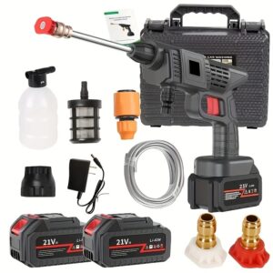 Portable Cordless Electric Power Washer Kit 21V Battery Pressure Washer Gun for Car Washing Cleaning Patios Driveways and Gardens