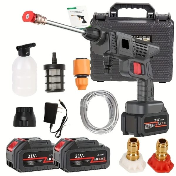 Portable Cordless Electric Power Washer Kit 21V Battery Pressure Washer Gun for Car Washing Cleaning Patios Driveways and Gardens