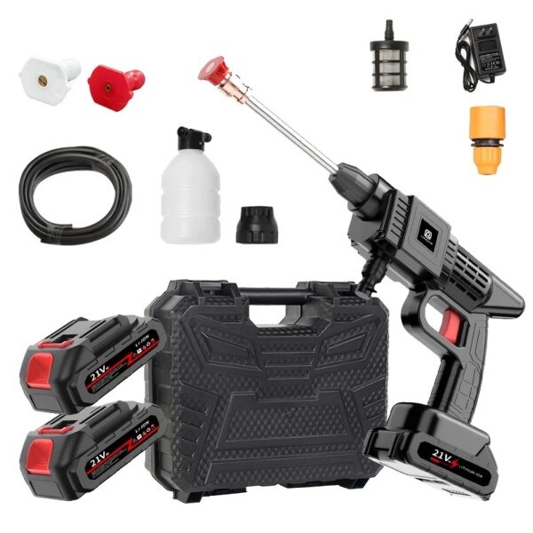 Portable Cordless Electric Power Washer Kit 21V Battery Pressure Washer Gun for Car Washing Cleaning Patios Driveways and Gardens