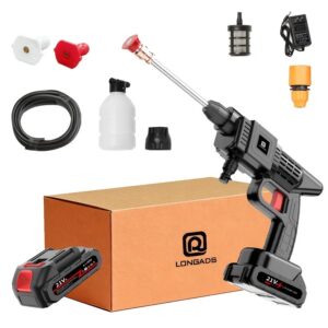 Portable Cordless Electric Power Washer Kit 21V Battery Pressure Washer Gun for Car Washing Cleaning Patios Driveways and Gardens