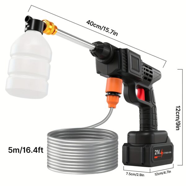 Portable Cordless Electric Power Washer Kit 21V Battery Pressure Washer Gun for Car Washing Cleaning Patios Driveways and Gardens