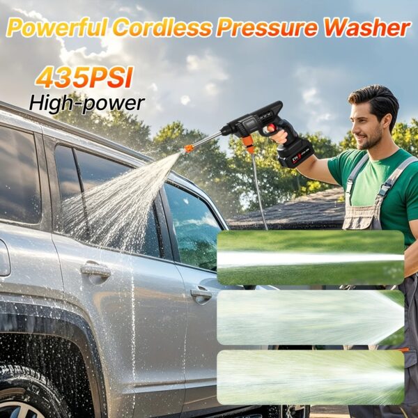 Portable Cordless Electric Power Washer Kit 21V Battery Pressure Washer Gun for Car Washing Cleaning Patios Driveways and Gardens