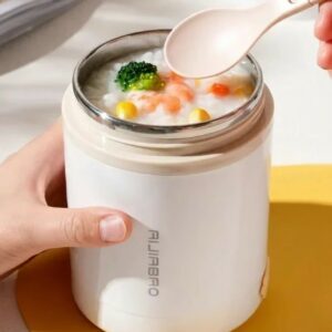 Portable Electric Lunch Box Insulated Food Jar 600ML USB Heating Stainless Steel Food Warmer Container for Travel Car and Office