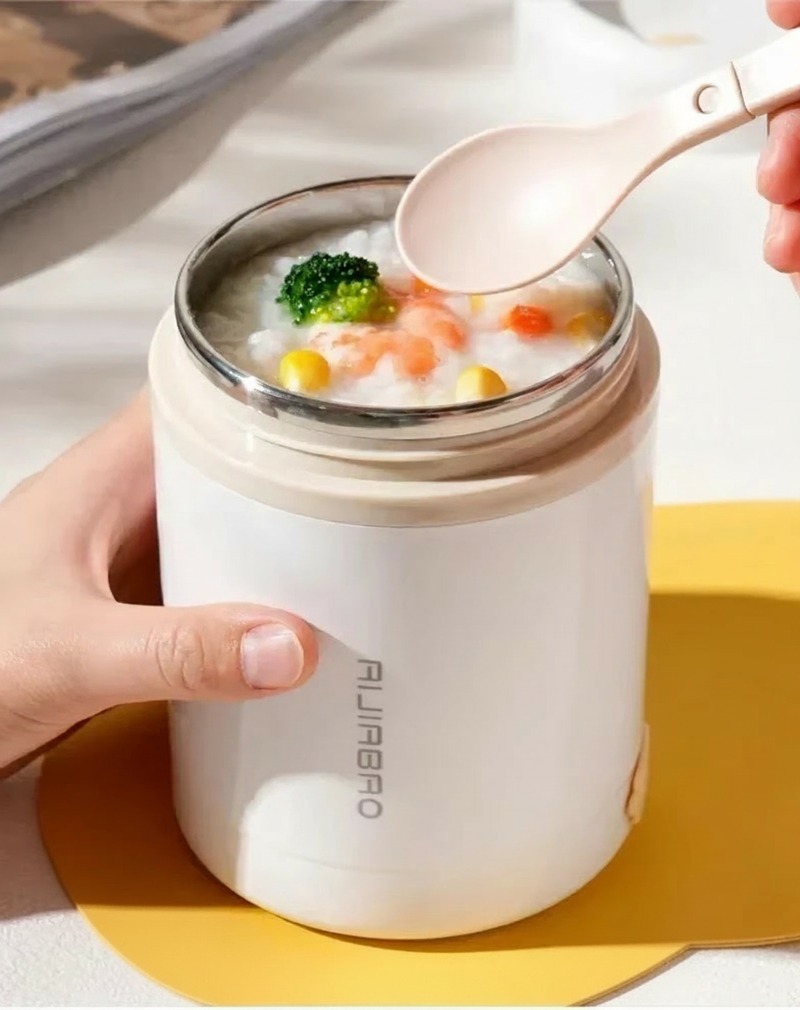 Portable Electric Lunch Box Insulated Food Jar 600ML USB Heating Stainless Steel Food Warmer Container for Travel Car and Office