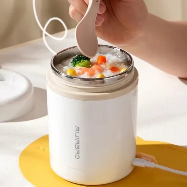 Portable Electric Lunch Box Insulated Food Jar 600ML USB Heating Stainless Steel Food Warmer Container for Travel Car and Office