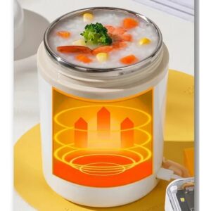 Portable Electric Lunch Box Insulated Food Jar 600ML USB Heating Stainless Steel Food Warmer Container for Travel Car and Office
