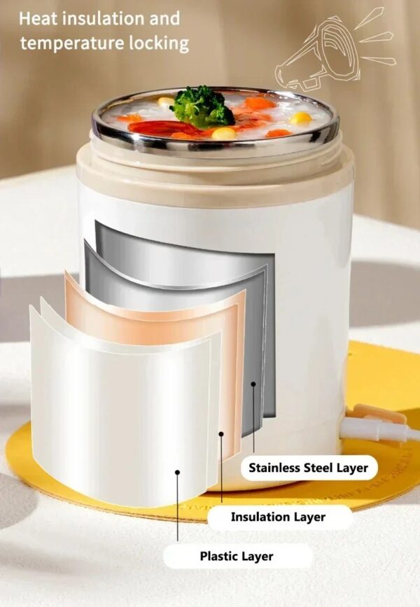 Portable Electric Lunch Box Insulated Food Jar 600ML USB Heating Stainless Steel Food Warmer Container for Travel Car and Office