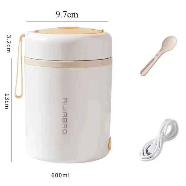 Portable Electric Lunch Box Insulated Food Jar 600ML USB Heating Stainless Steel Food Warmer Container for Travel Car and Office