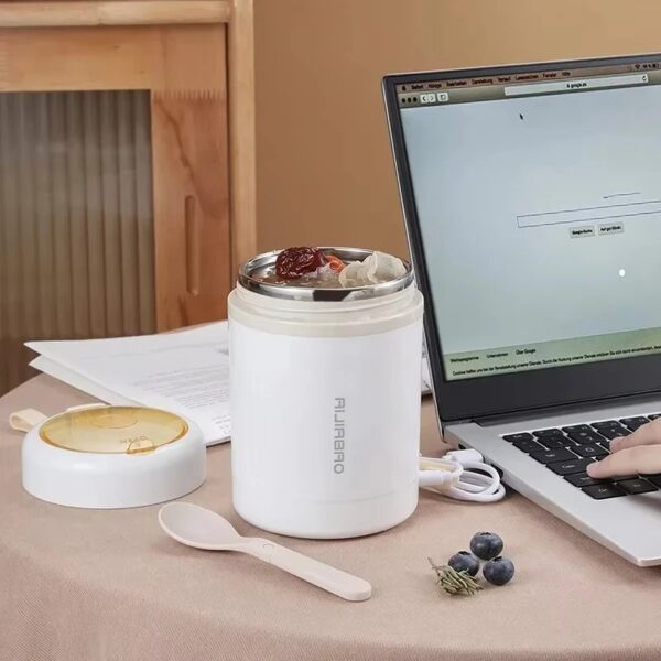 Portable Electric Lunch Box Insulated Food Jar 600ML USB Heating Stainless Steel Food Warmer Container for Travel Car and Office
