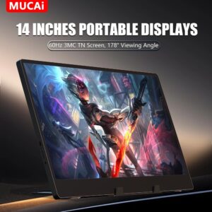 Slim 14 Inch USB C Portable Monitor for Laptop with Built-in Speakers and 60Hz Screen for Work and Gaming