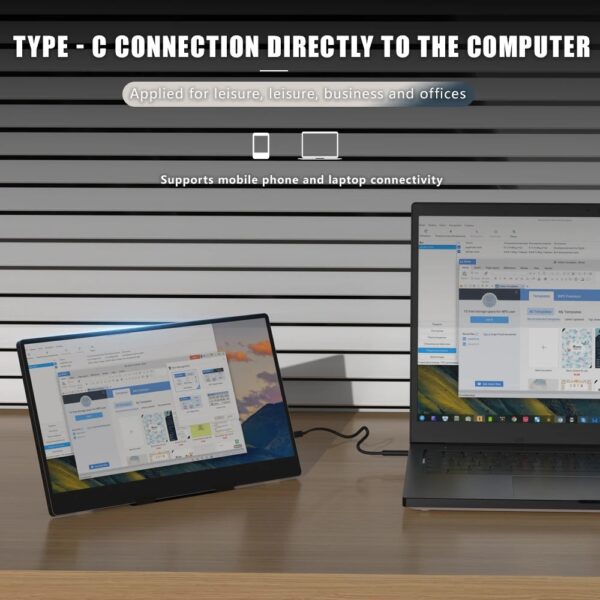 Slim 14 Inch USB C Portable Monitor for Laptop with Built-in Speakers and 60Hz Screen for Work and Gaming