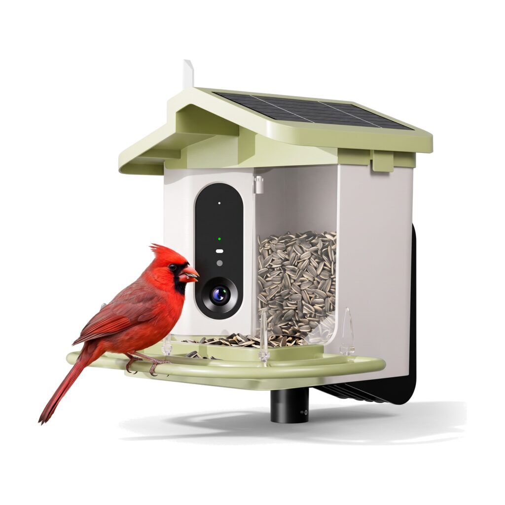 Smart Solar Bird Feeder with AI Camera, 1080P Full-Color Night Vision, 1.5L