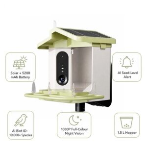 Smart Solar Bird Feeder with AI Camera, 1.5L Capacity, and Full Color Night Vision