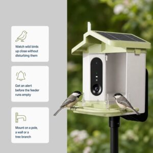 Smart Solar Bird Feeder with AI Camera, 1.5L Capacity, and Full Color Night Vision