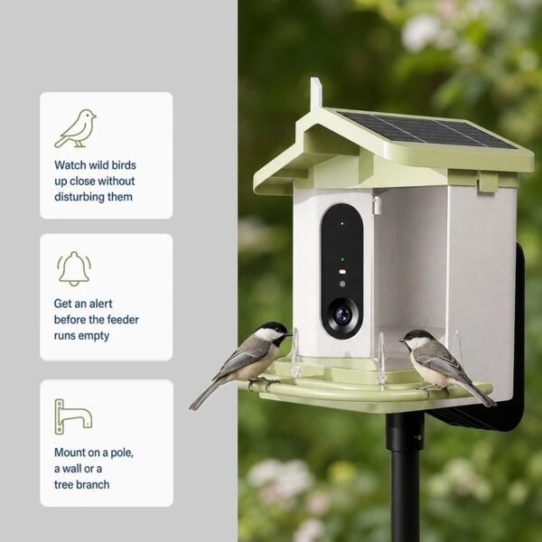 Smart Solar Bird Feeder with AI Camera, 1.5L Capacity, and Full Color Night Vision