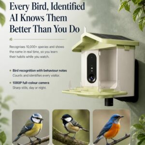 Smart Solar Bird Feeder with AI Camera, 1.5L Capacity, and Full Color Night Vision
